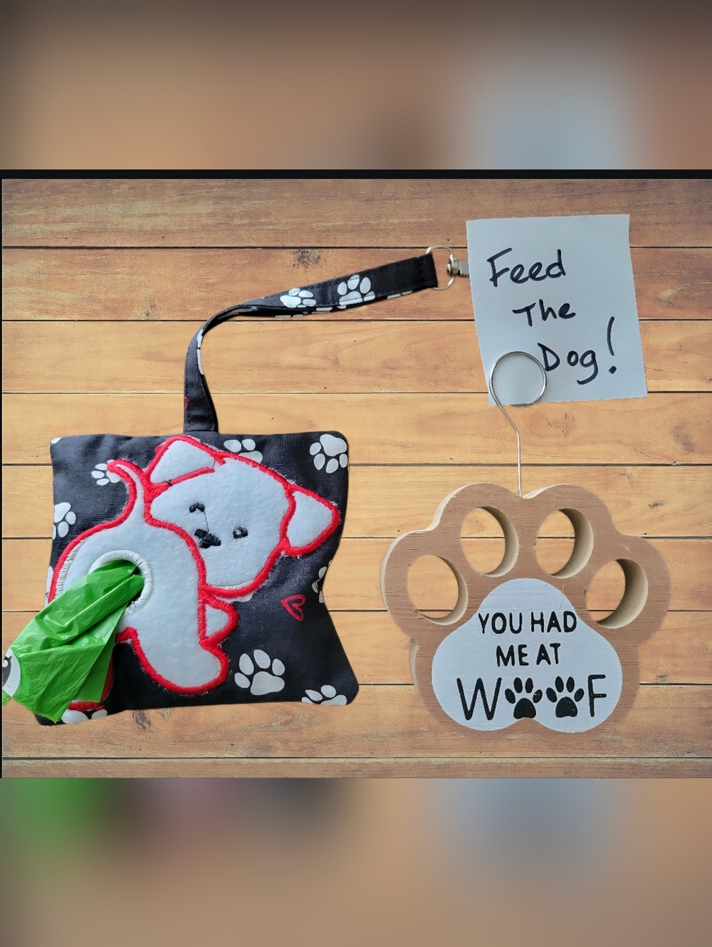 Dog Poo Bag Holder with Cute Woof Photo/note Holder